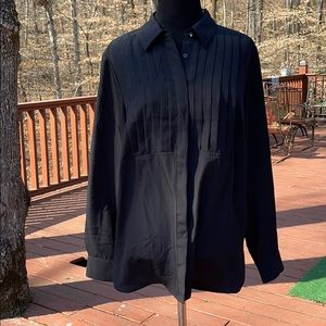 Talbots Pleated Tuxedo Bodice Button Front Blouse*